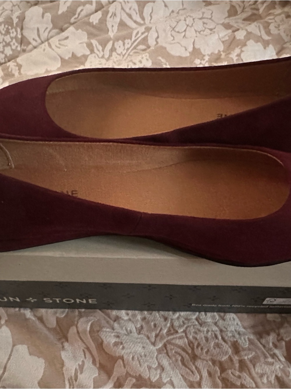 Sun + Stone Women's Suede Flats in Burgundy